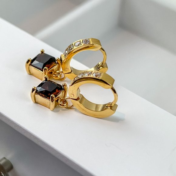 Gold Plated Small Huggie Hoop With Charm Earrings - Picture 4 of 7